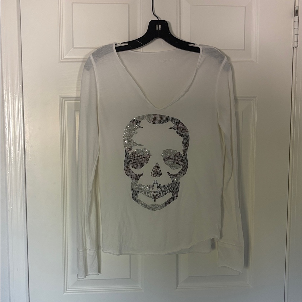 Zadig & Voltaire White Skull Top with Silver Accents